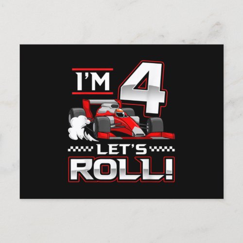 4th Birthday Race Car 4 Year Old Lets Roll Announcement Postcard