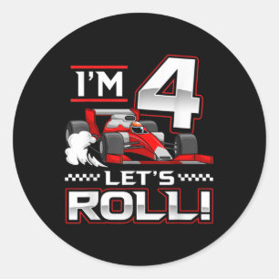 4th Birthday Race Car 4 Year Old Let's Roll Classic Round Sticker
