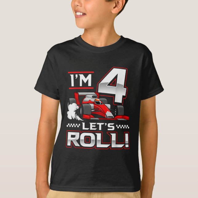 4th Birthday Race Car 4 Year Old Let's Roll T-Shirt (Front)