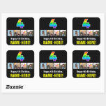 [ Thumbnail: 4th Birthday: Rainbow “4”; Custom Photos & Name Sticker ]