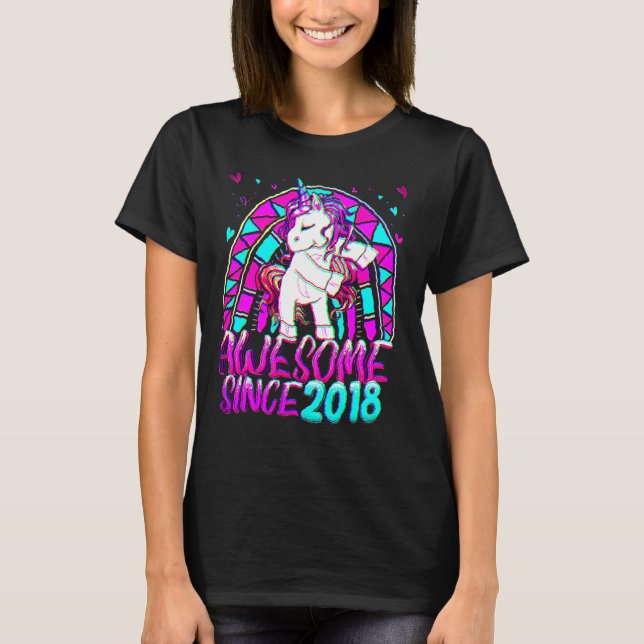 4th Birthday Rainbow 4 Year Old Flossing Unicorn G T-Shirt (Front)