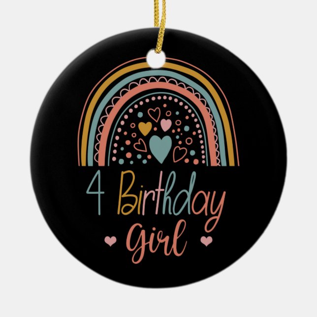 4th Birthday Rainbow Countdown 4 Year old Birthday Ceramic Ornament (Front)