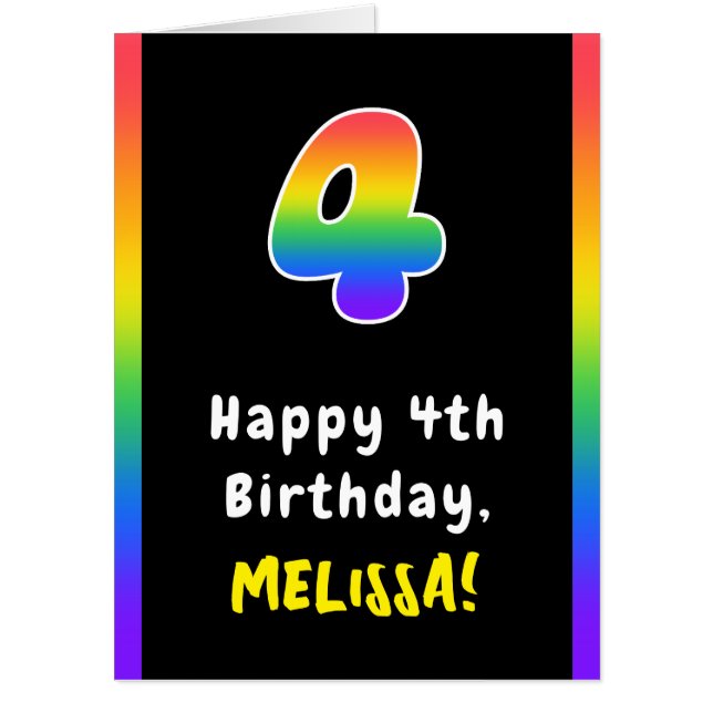 4th Birthday: Rainbow Spectrum # 4, Custom Name Card (Front)