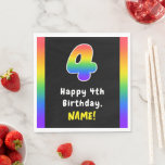 [ Thumbnail: 4th Birthday: Rainbow Spectrum # 4, Custom Name Napkins ]