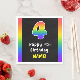 4th Birthday: Rainbow Spectrum # 4, Custom Name Napkins