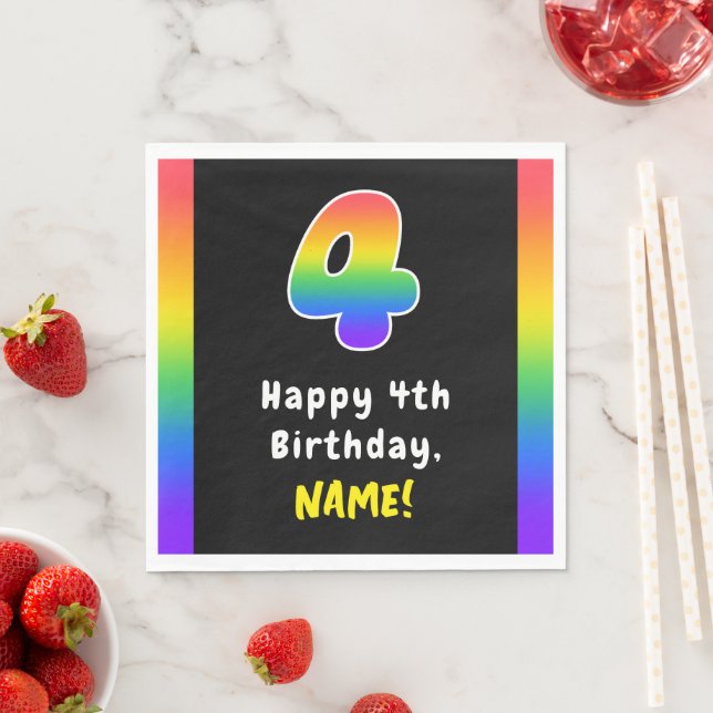 4th Birthday: Rainbow Spectrum # 4, Custom Name Napkins (Insitu)