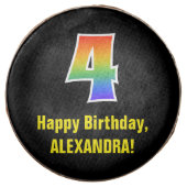 4th Birthday - Rainbow Spectrum Pattern Number 4 Chocolate Covered Oreo (Front)