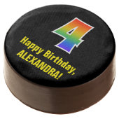 4th Birthday - Rainbow Spectrum Pattern Number 4 Chocolate Covered Oreo (Angled)
