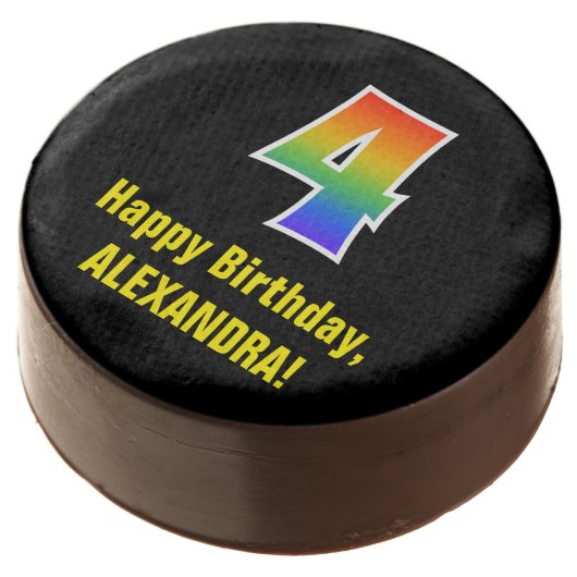 4th Birthday - Rainbow Spectrum Pattern Number 4 Chocolate Covered Oreo (Angled)