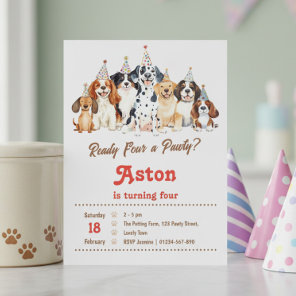 4th Birthday Ready Four a Pawty Puppy Dog Theme Invitation