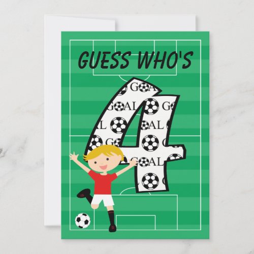 4th Birthday Red and White Soccer Goal Invitations