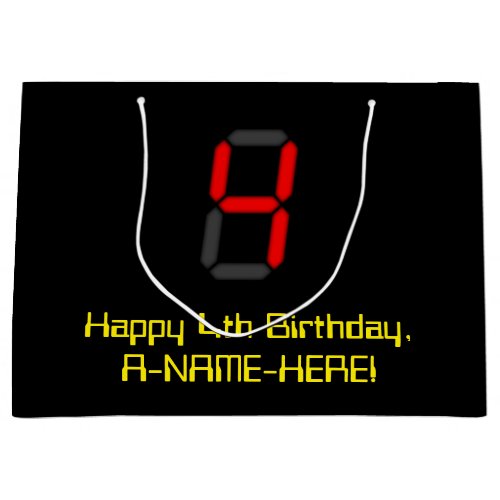 4th Birthday Red Digital Clock Style 4  Name Large Gift Bag