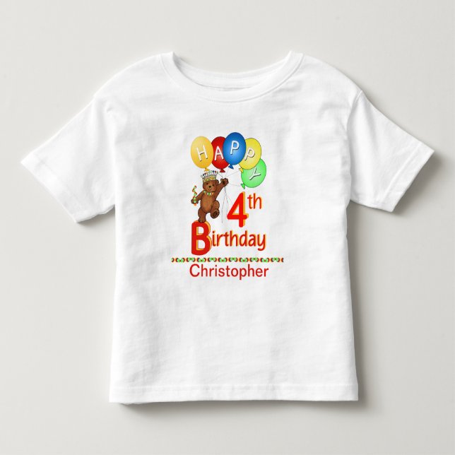 4th Birthday Regal Teddy Beary Custom Name Toddler T-shirt (Front)