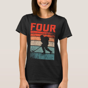 4th Birthday Retro Ice Hockey 4 Years Old Boy Girl T-Shirt