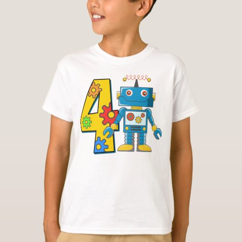 4th Birthday Robot T_Shirt