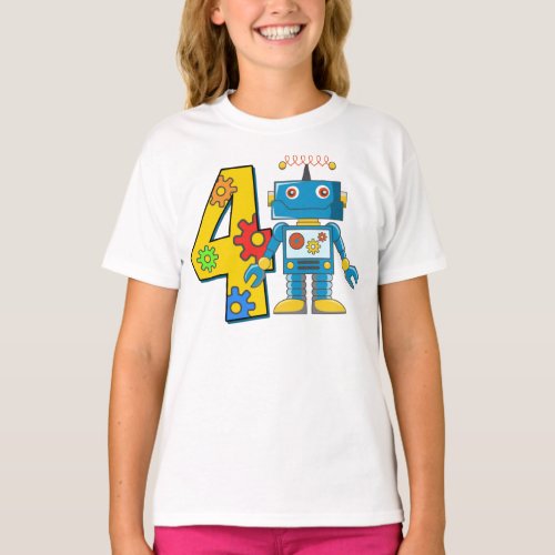4th Birthday Robot Toddler T_shirt