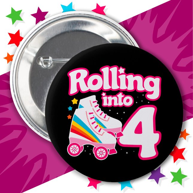 4th Birthday Roller Skating 4 Years Old Skate Button (Creator Uploaded)