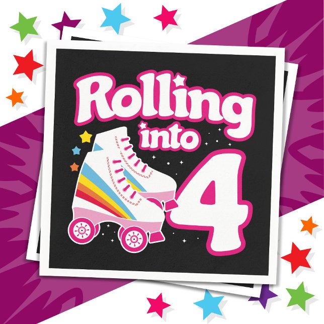 4th Birthday Roller Skating 4 Years Old Skate Napkins (Creator Uploaded)