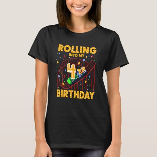 4th Birthday Rollercoaster Amusement Park Birthday T_Shirt