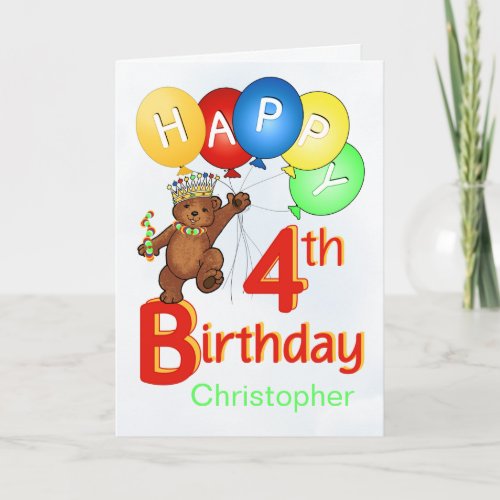 4th Birthday Royal Teddy Bear Card