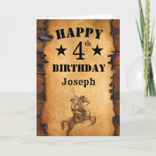 4th Birthday Rustic Country Western Cowboy Horse Card