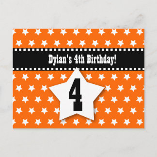 4th Birthday Save the Date D001 ORANGE STARS Announcement Postcard