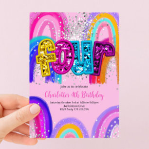 4th Birthday Sequin Rainbow Party Invitation