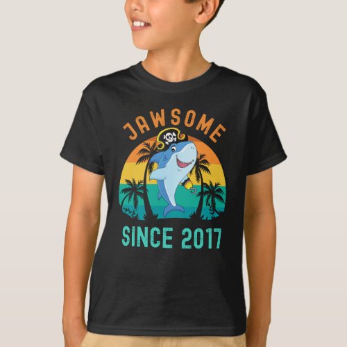 4th Birthday Shark 4 Year Old Jawsome Since 2017 T_Shirt