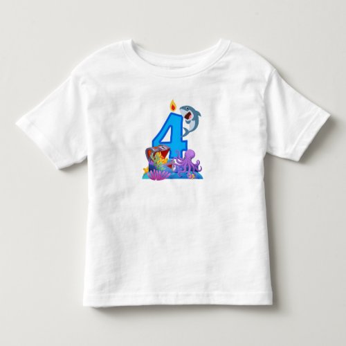 4th Birthday Shark & Treasure Chest Ocean Theme Toddler T-shirt