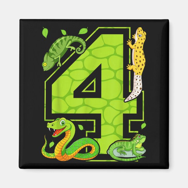 4th Birthday Snake Lizard Reptile 4 Year Old Party Magnet (Front)