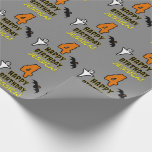 4th Birthday: Spooky Halloween Theme   Custom Name Wrapping Paper<br><div class="desc">This scary and spooky Hallowe'en birthday themed wrapping paper design features a large number "4". It also features the message "HAPPY BIRTHDAY, ", plus a customizable name. There are also depictions of a ghost and a bat on the front. Wrapping paper like this might be fun to use when wrapping...</div>