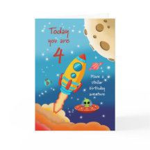 4th Birthday Stellar Adventure Space Rocket Card