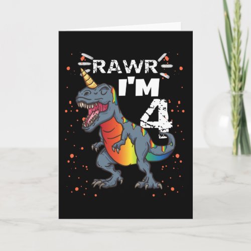 4th Birthday T Rex Dinosaur Card
