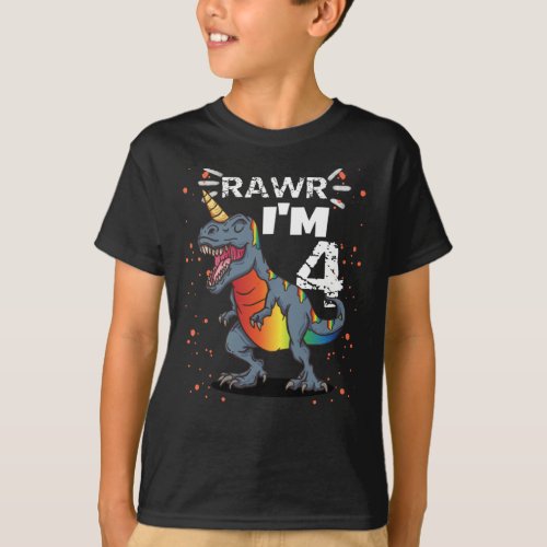 4th Birthday T Rex Dinosaur T_Shirt