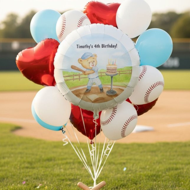  4th Birthday Tee Ball Teddy Bear Baseball Balloon (Creator Uploaded)
