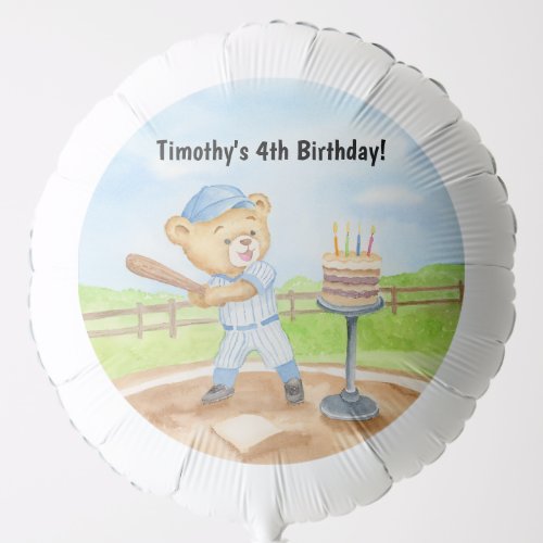 4th Birthday Tee Ball Teddy Bear Baseball Balloon