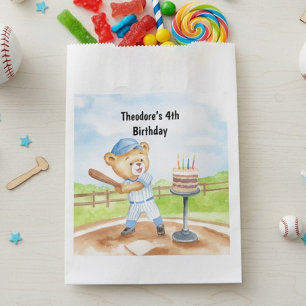4th Birthday Tee Ball Teddy Bear Baseball Favor Bag