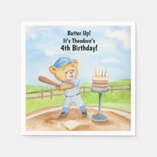 4th Birthday Tee Ball Teddy Bear Baseball Napkins