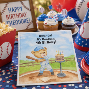 4th Birthday Tee Ball Teddy Bear Baseball Napkins