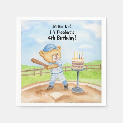 4th Birthday Tee Ball Teddy Bear Baseball Napkins