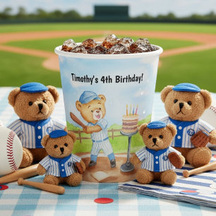 4th Birthday Tee Ball Teddy Bear Baseball Paper Cups