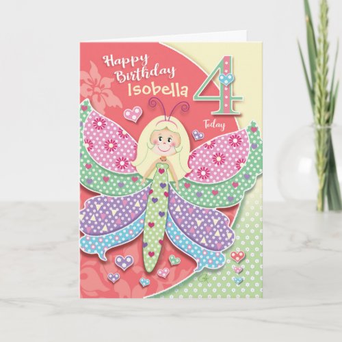 4th Birthday Tiny Butterfly_Girl Card
