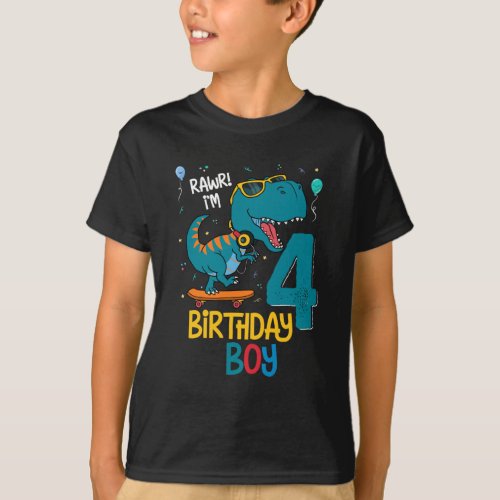 4th Birthday Trex Boy 4 years old T_Shirt
