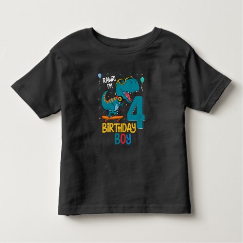 4th Birthday Trex Boy 4 years old Toddler T_shirt