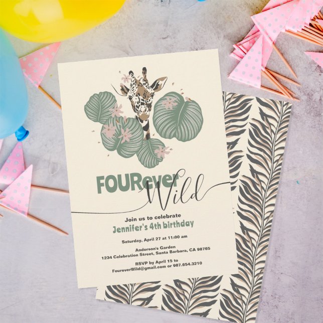 4th Birthday Tropical Giraffe Animal Party Invitation (Creator Uploaded)