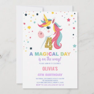 4th Birthday Unicorn Birthday Invitations