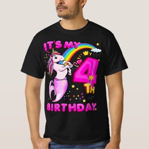 4th Birthday Unicorn Mermicorn Mermaid Gifts For G T_Shirt