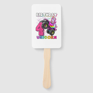 4th Birthday Unicorn Monster Truck Birthday Party  Hand Fan