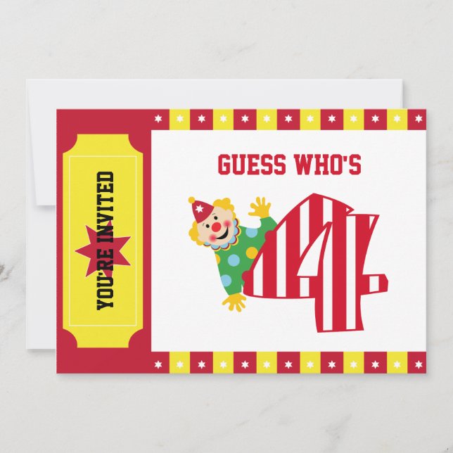 4th Birthday Waving Circus Clown Invitation (Front)