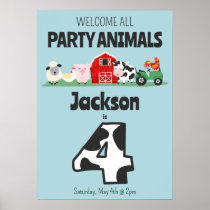 4th Birthday Welcome Party Animals Farm Poster